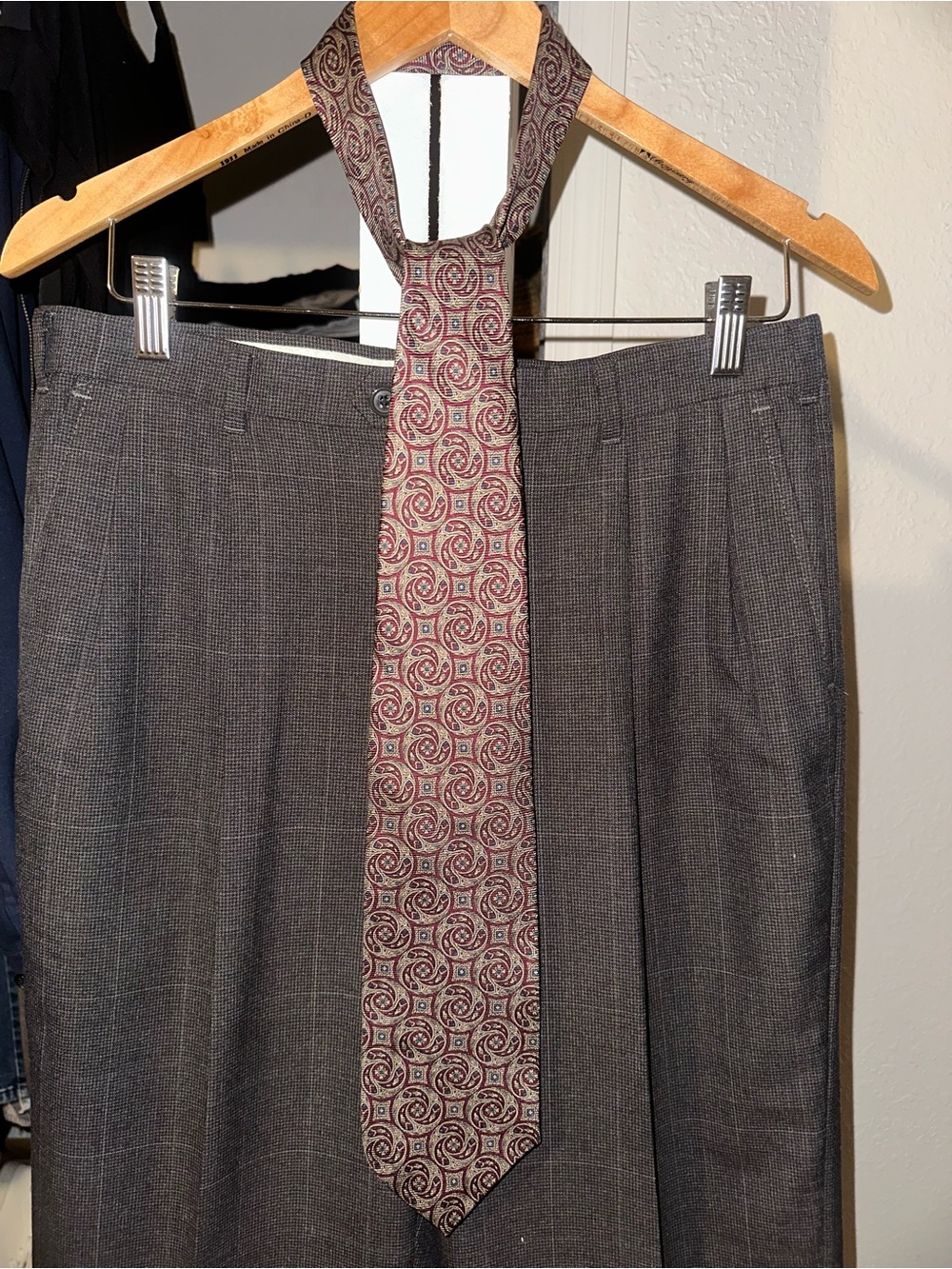 Karl Lagerfeld Burgundy and Gray Paisley Silk Tie